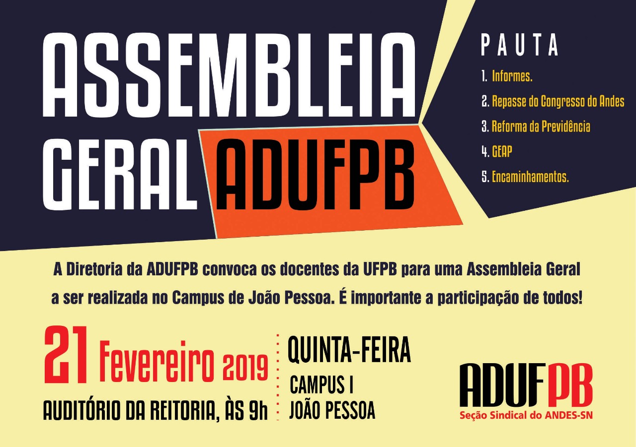 ADUFPB Realiza Assembleia Na Próxima Quinta-feira (21/2) – ADUFPB